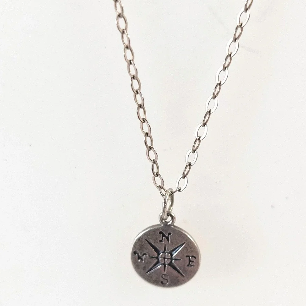 Efytal Sterling Silver Compass Rose Pendant Necklace 925 Nautical Travel 18in‎